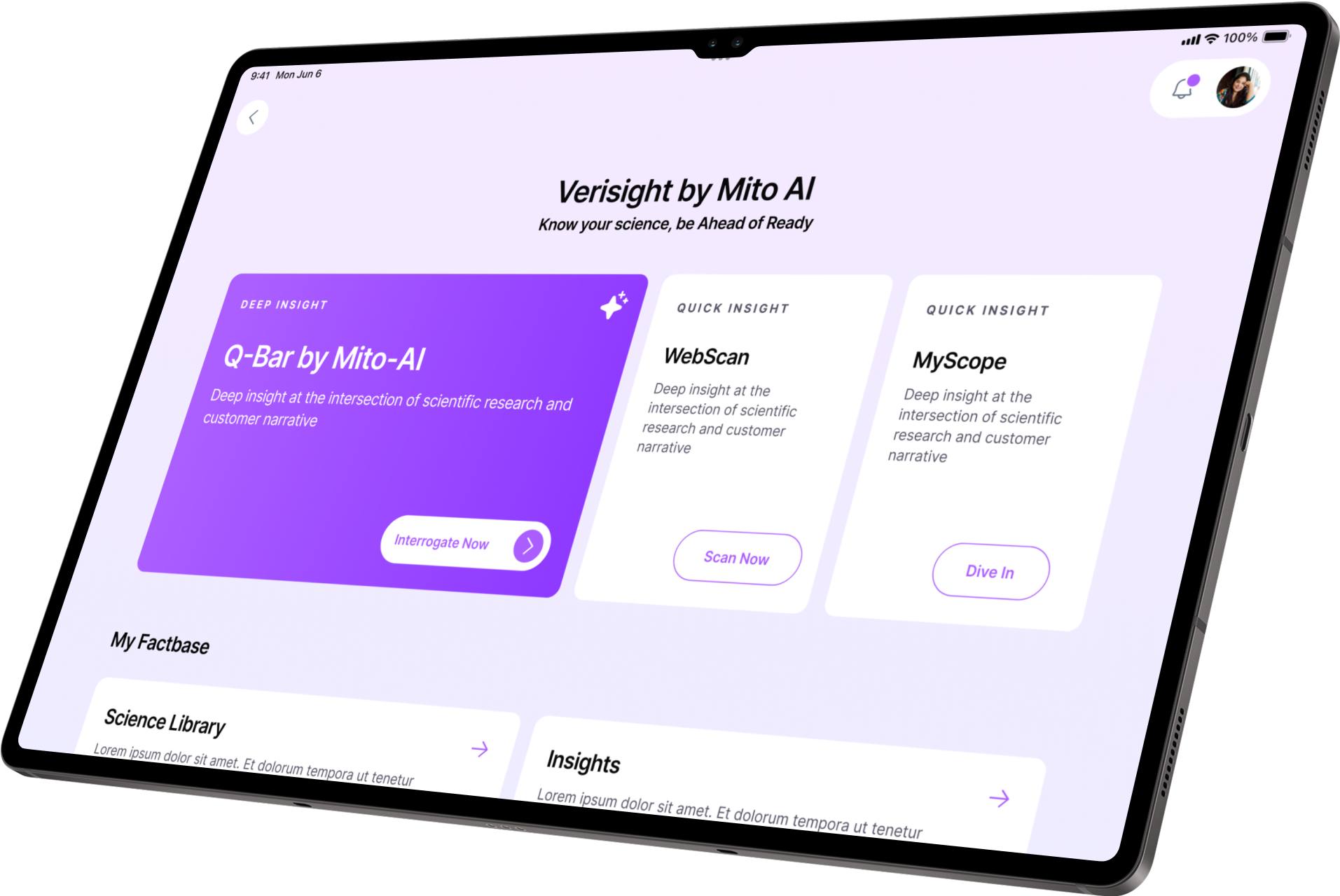Verisight by Mito AI interface on tablet